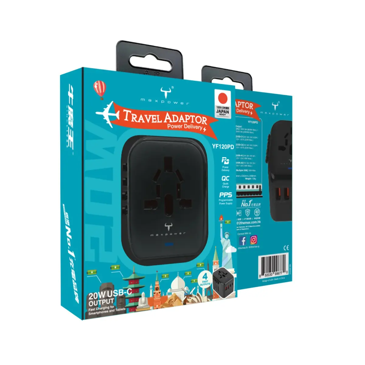 牛魔王 -- 20W USB-C 4 位充電旅遊插座 (YF120PD) - Image 4