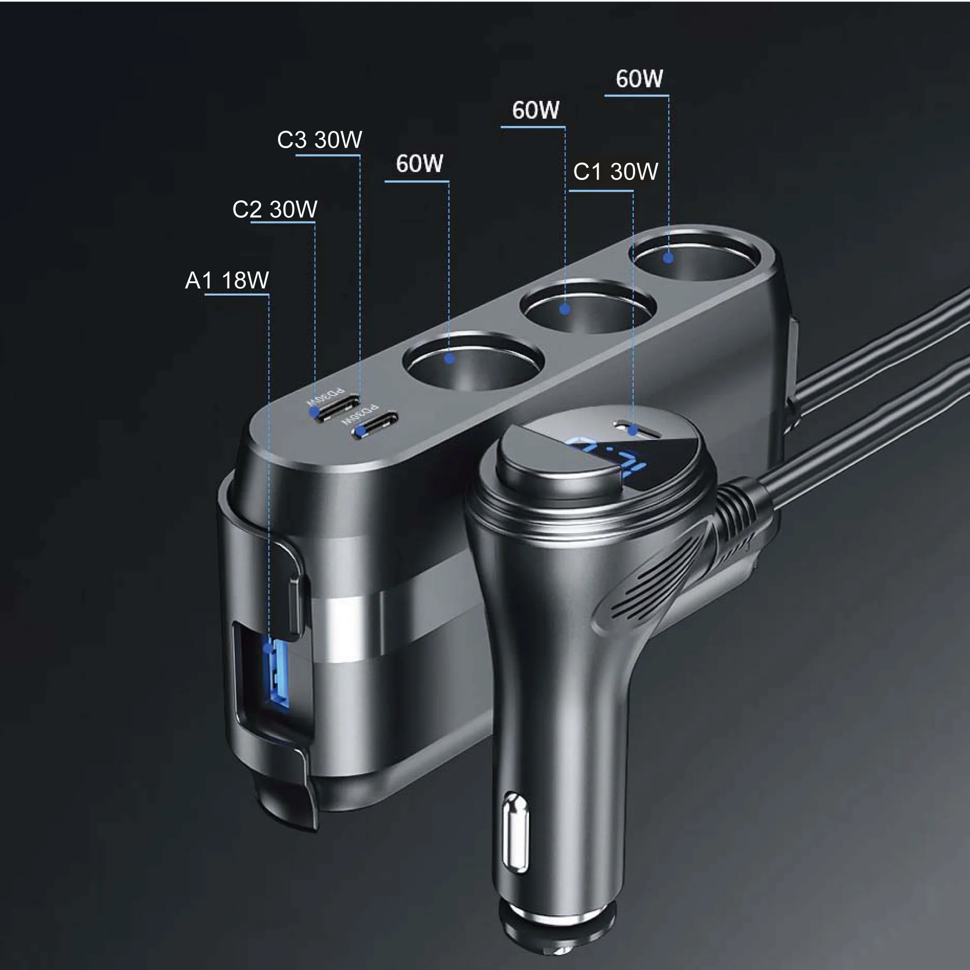 Capdase -- PU01 3個點煙器+4個USB QC3.0 + USB-C PD 90W車充 - Image 8