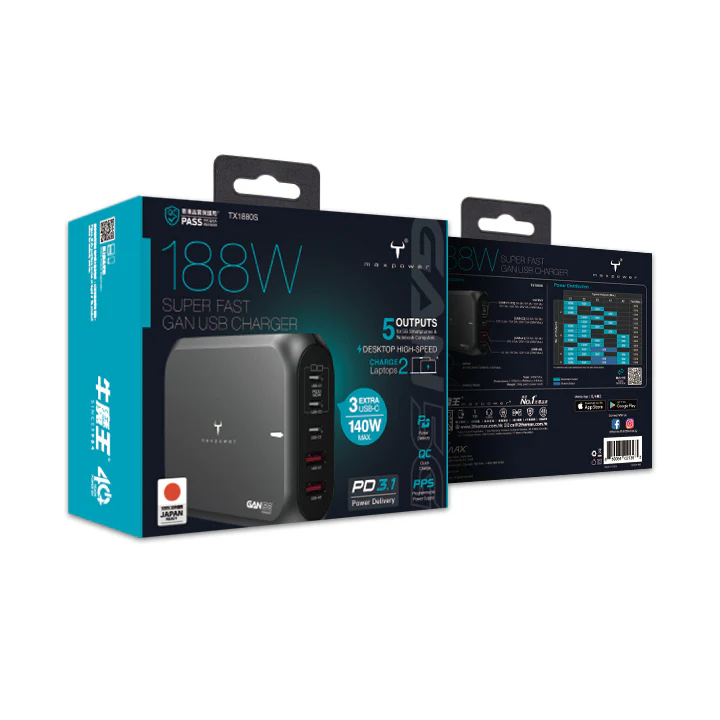牛魔王 -- TX1880S 188W PD3.1 5 位 GaN USB 充電器 - Image 5